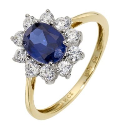 H.Samuel 9ct Yellow Gold & Silver Created Sapphire Cluster Ring