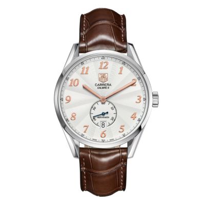 TAG Heuer Carrera men's brown leather strap watch Ernest Jones