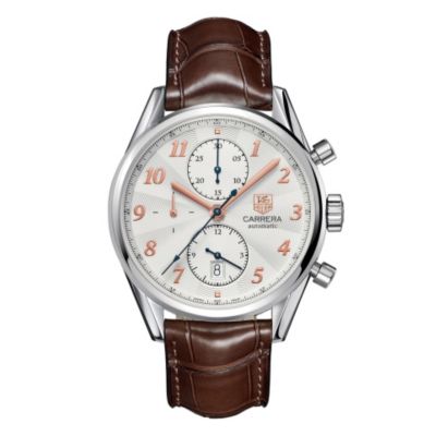 TAG Heuer Carrera automatic men's brown leather strap watch Ernest Jones