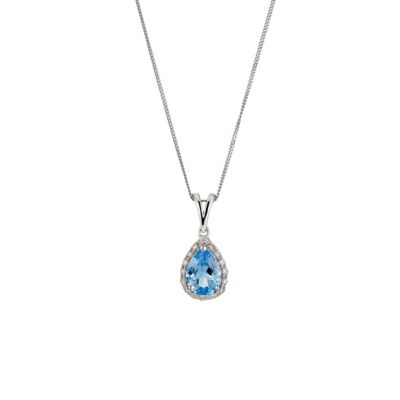 9ct white gold blue topaz & diamond pendant necklace Ernest Jones