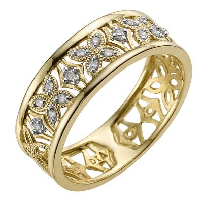 9ct yellow gold and diamond flower ring Ernest Jones