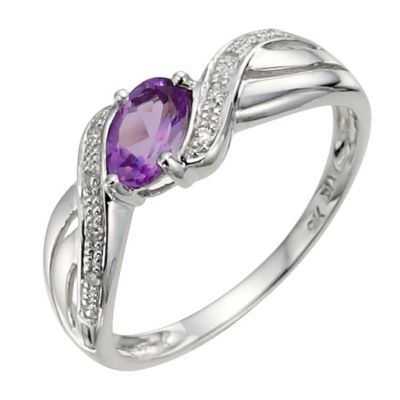 9ct White Gold Diamond & Amethyst Twist Ring H.Samuel