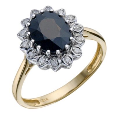 9ct Yellow Gold Sapphire & Diamond Ring H.Samuel