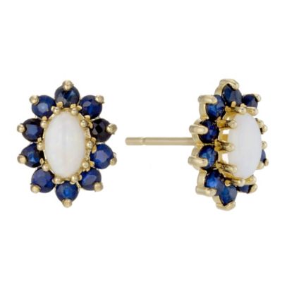9ct Yellow Gold Opal & Sapphire Stud Earrings H.Samuel