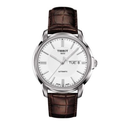 Tissot men's stainless steel brown leather strap watch Ernest Jones