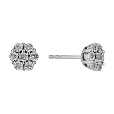 Sterling Silver Diamond Flower Cluster Stud Earrings H.Samuel