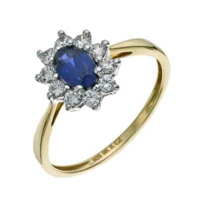 Silver & 9ct Gold Sapphire & Cubic Zirconia Cluster Ring H.Samuel