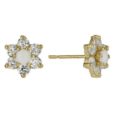 9ct Gold Opal Cubic Zirconia Flower Stud Earrings H.Samuel