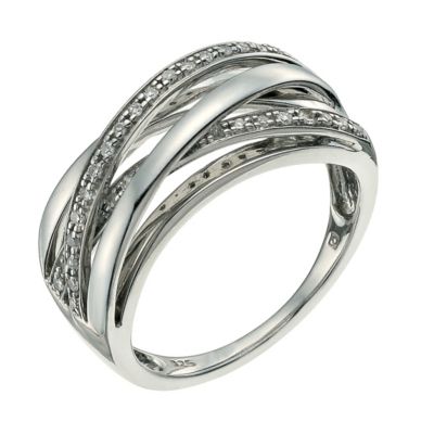 Ernest Jones Sterling silver diamond crossover ring Special Savings