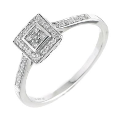 9ct white gold fifteen point diamond cluster ring Ernest Jones