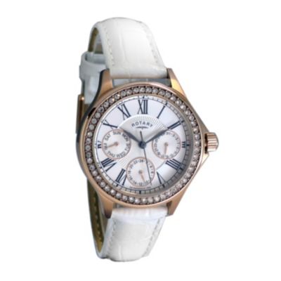 Rotary Ladies' Rose Gold White Leather Strap Watch H. Samuel the Jeweller