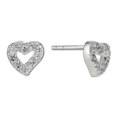Children's Sterling Silver Cubic Zirconia Heart Earrings H.Samuel