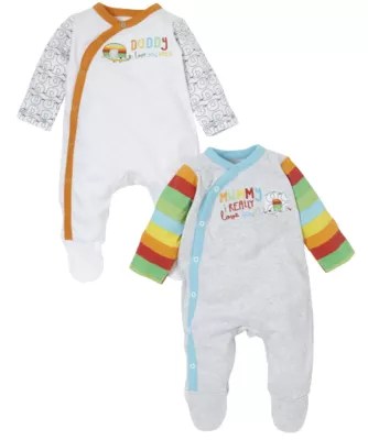 Mothercare Baby Newborn Boy's Unisex Mummy and Daddy Sleepsuit 2 Pack