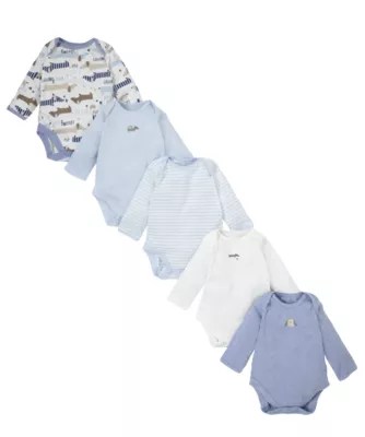 Mothercare Baby Newborn Boy's Little Pup Bodysuits Onesie 5 Pack