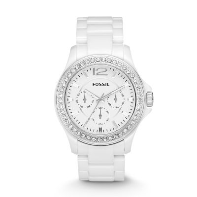 Fossil Riley Ceramic Watch White With Stones Devcube