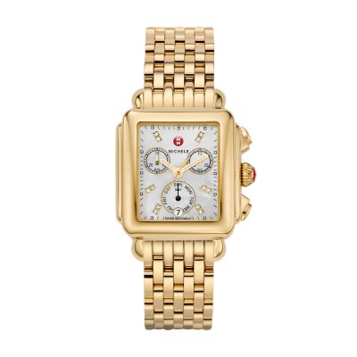 Best Michele Signature Deco Diamond Dial Gold Watch Mww06p000016 Mother