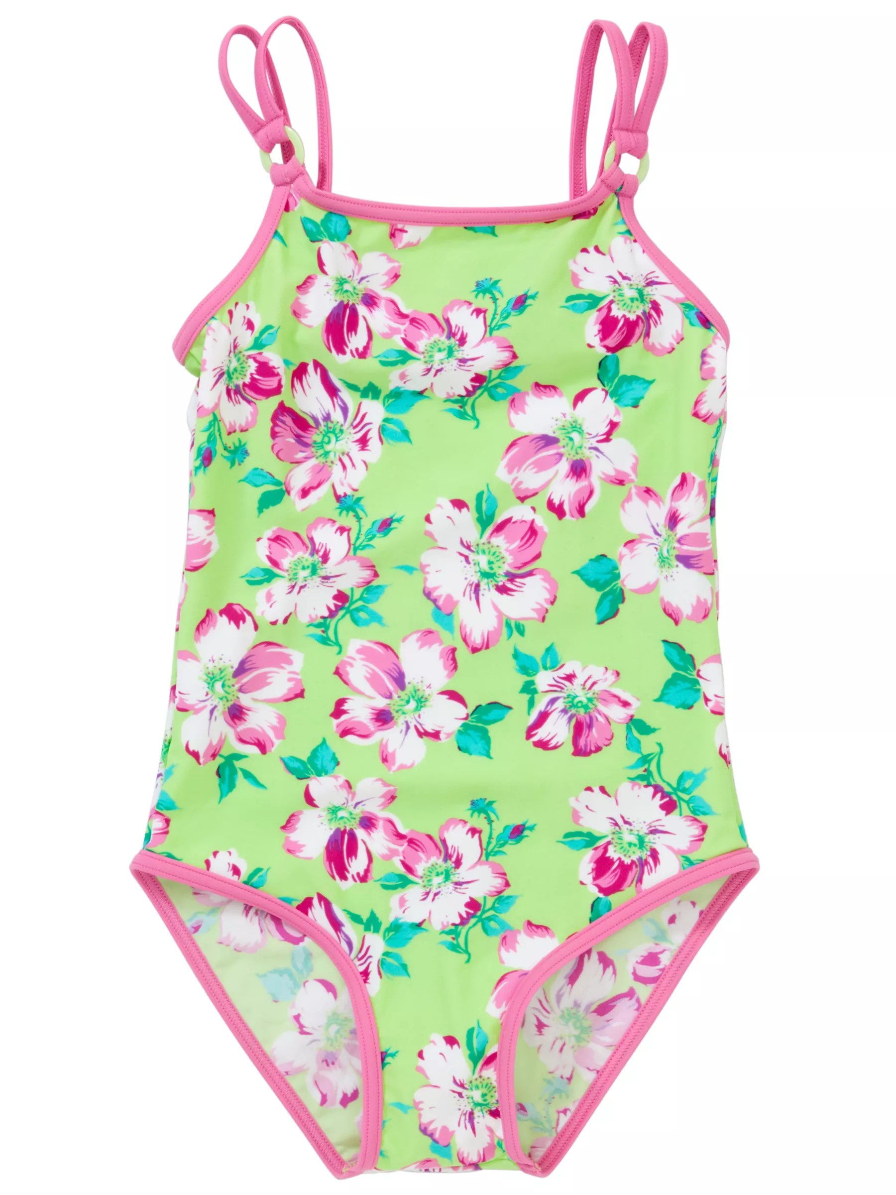John Lewis Girl Floral Print Swimsuit, Green review, compare prices, buy online