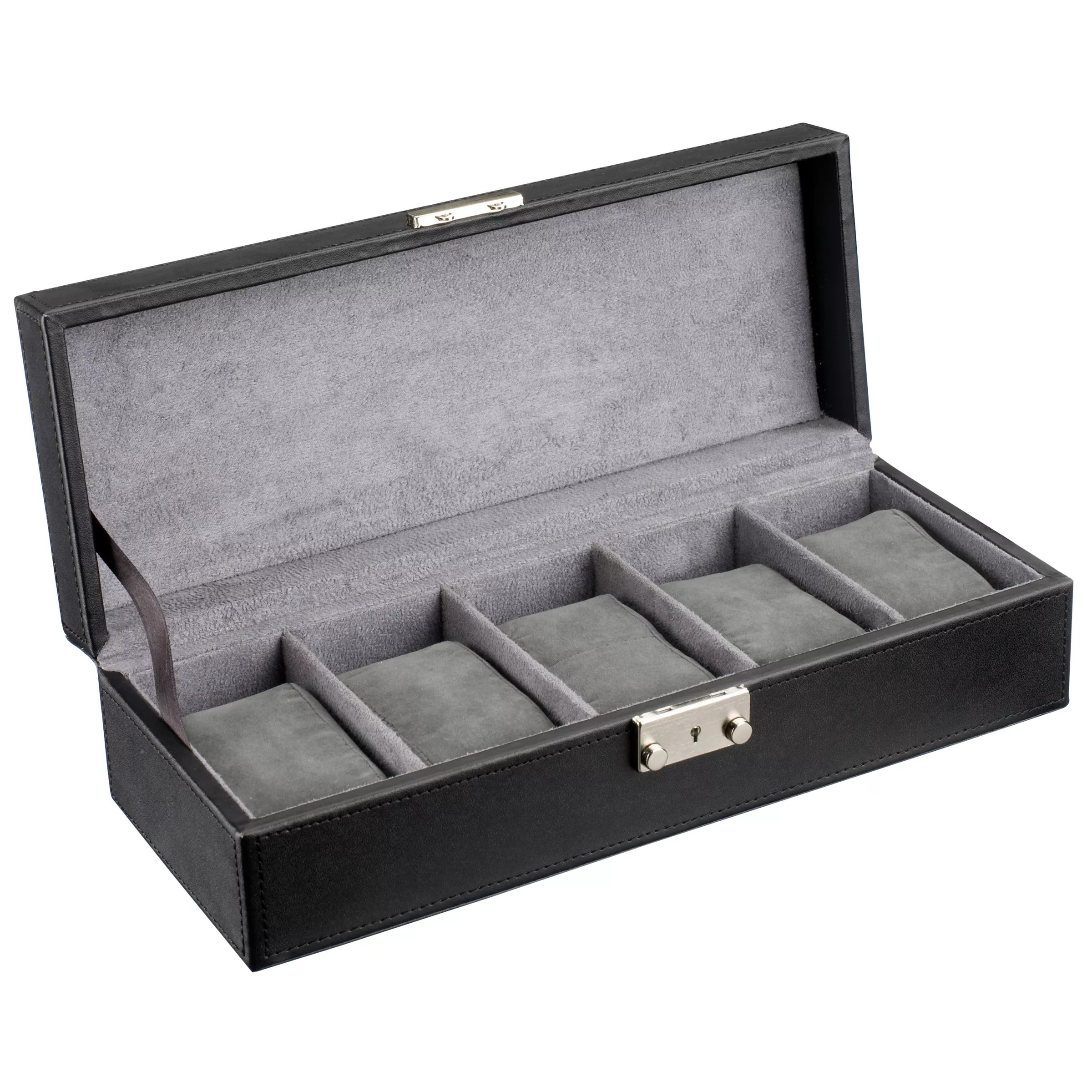 John Lewis Geneva Leather 5Piece Watch Box, Black review, compare