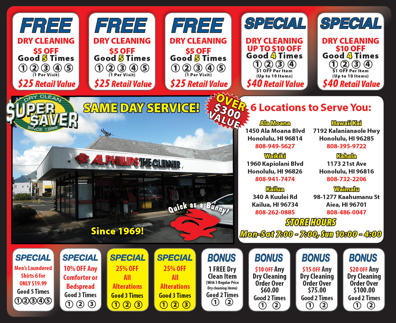 30 for Dry Clean Punch Card with over 175 in savings with Al Phillips