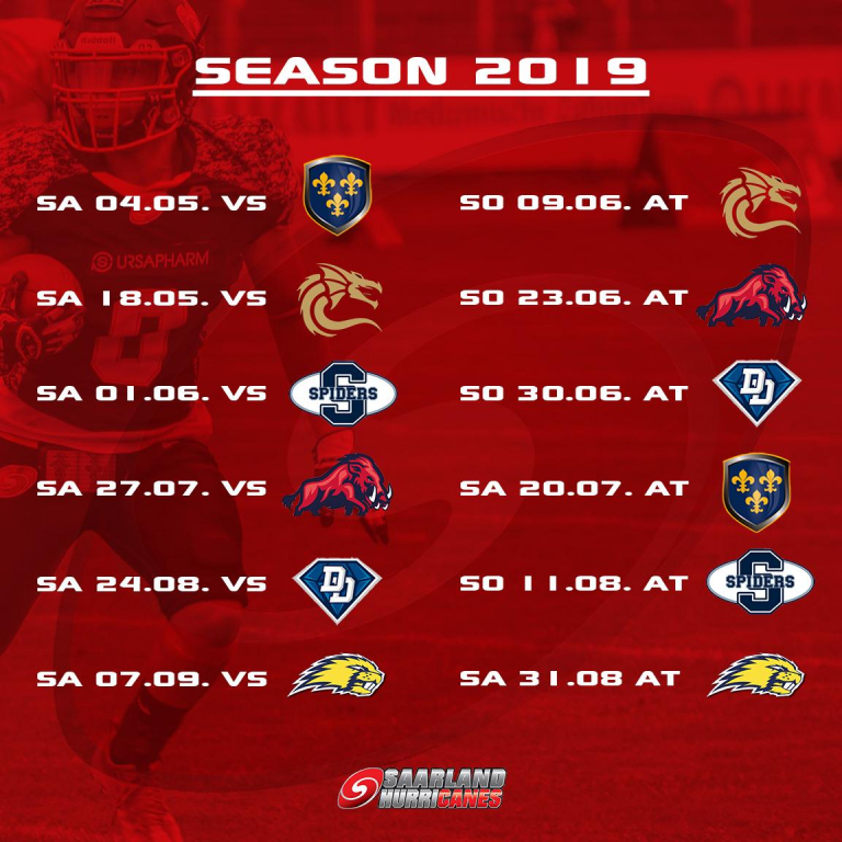 Spielplan 2019 Die Spiele der GFL2 stehen fest Saarland Hurricanes