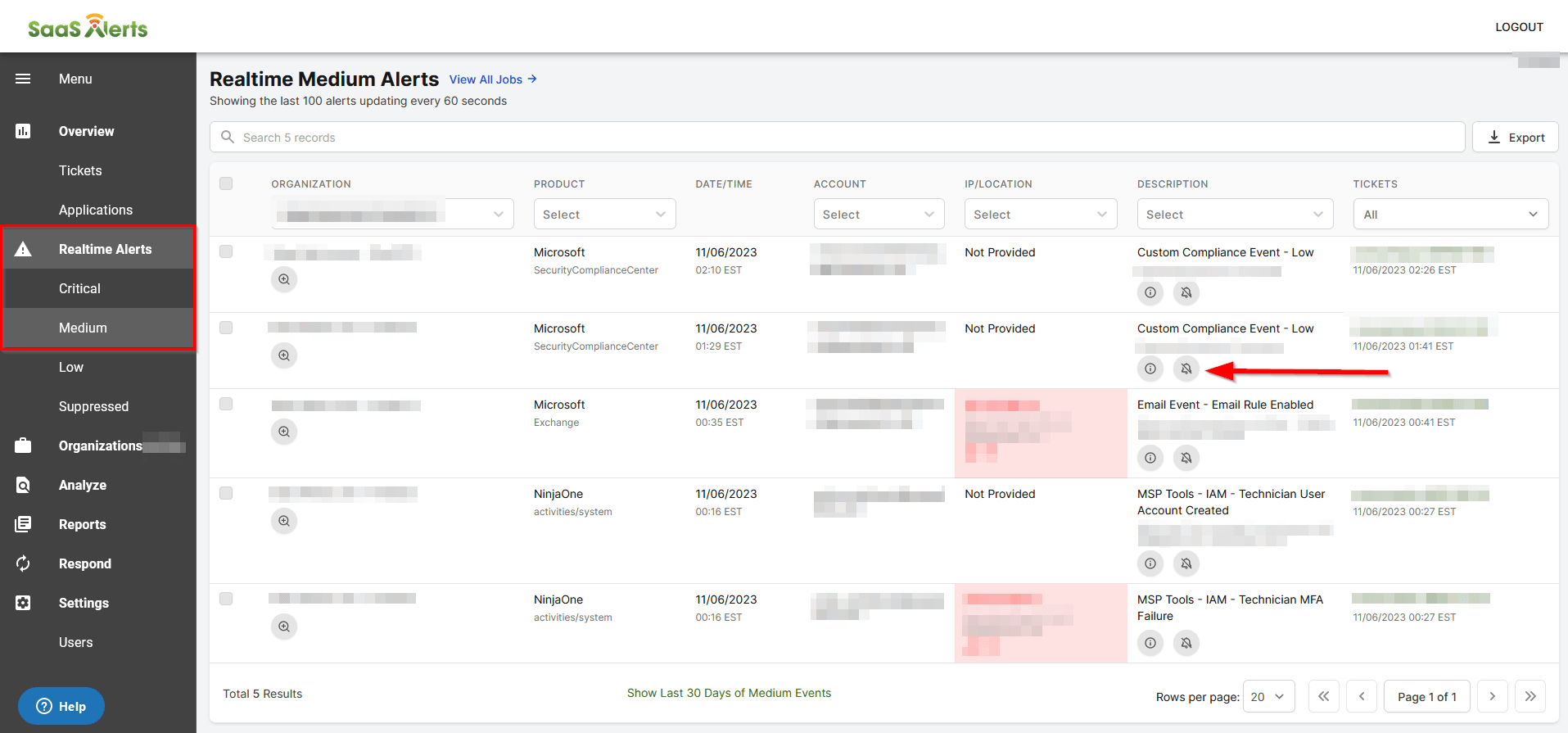 Alert Suppression Saas Alerts