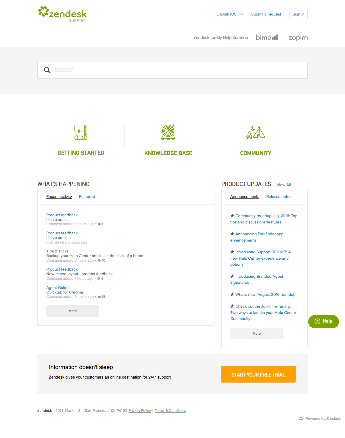 Zendesk Support page Find SaaS Websites inspiration
