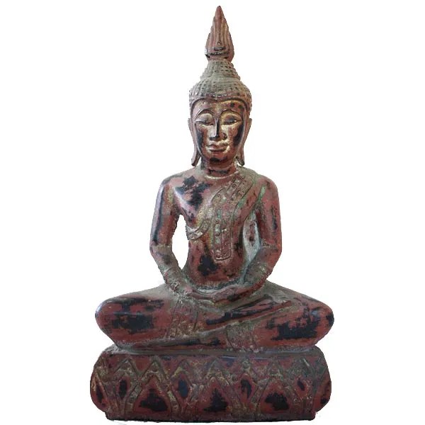 Antique Wooden Buddha Statue Sukhothai style Thailand