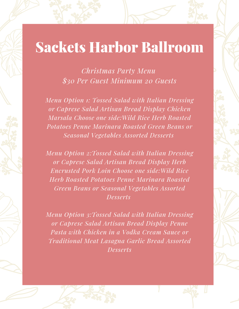 Party Menus Sackets Harbor Ballroom