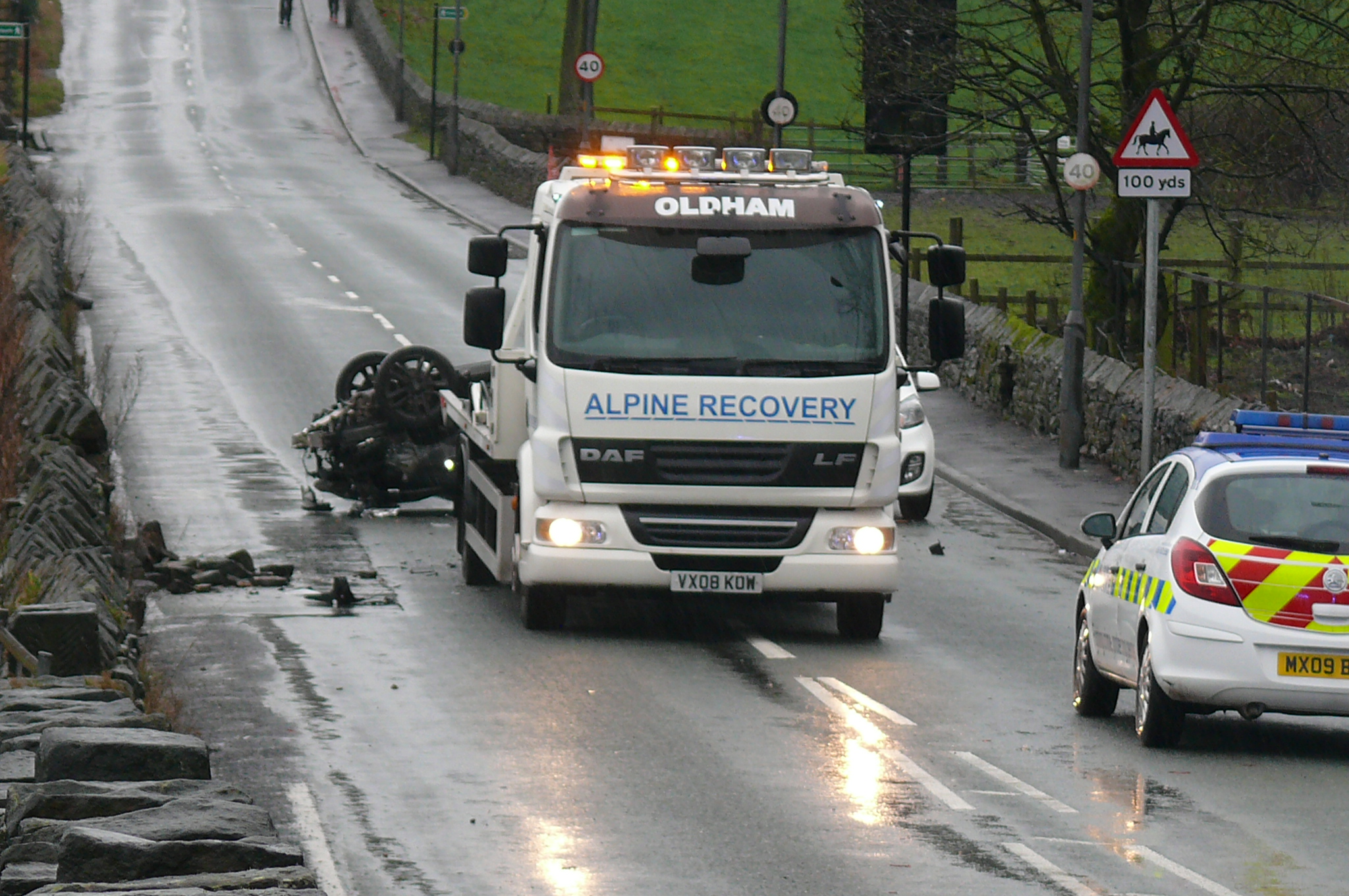 Early morning incident leaves car overturned at Greenfield accident