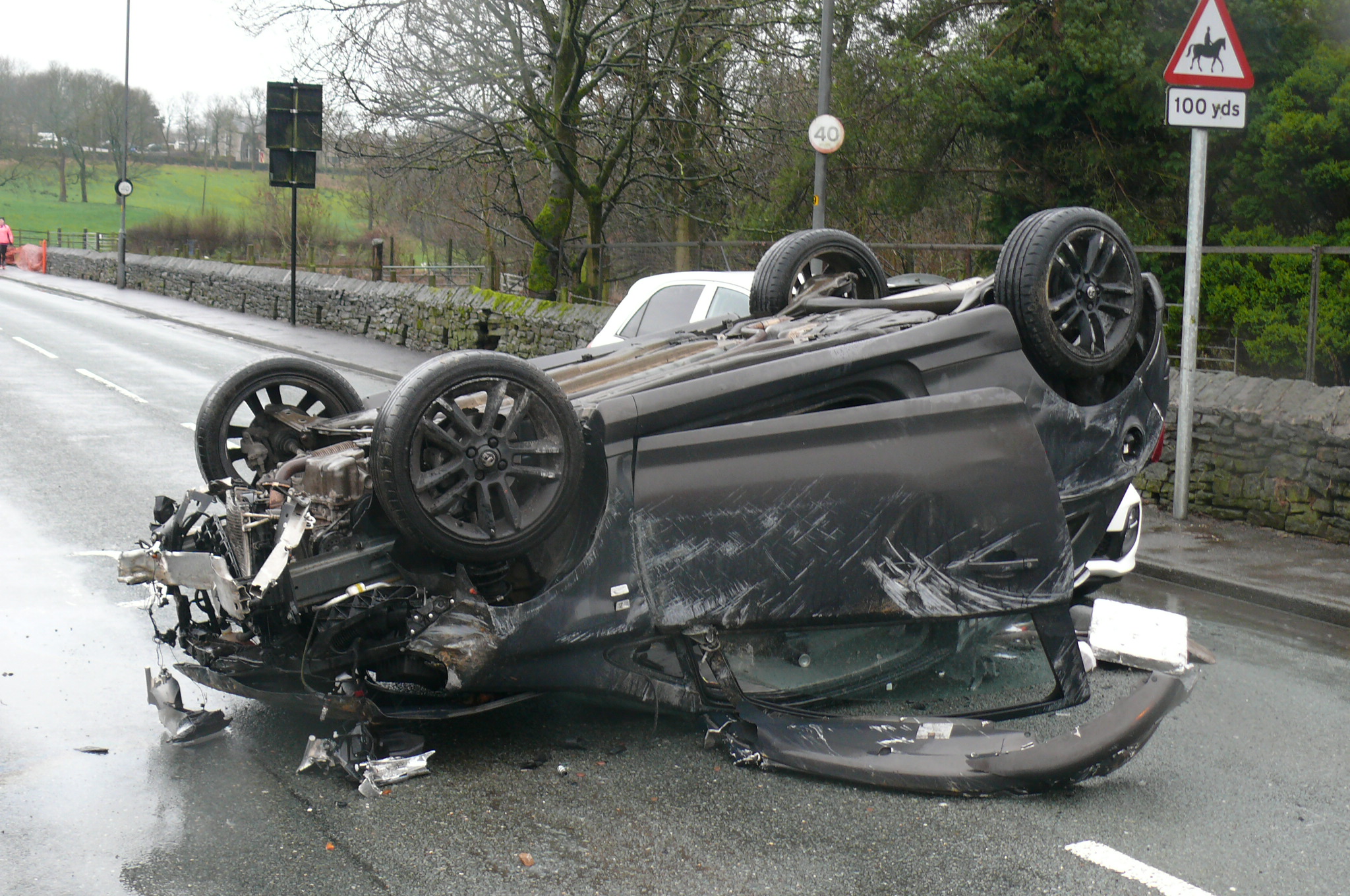 Early morning incident leaves car overturned at Greenfield accident