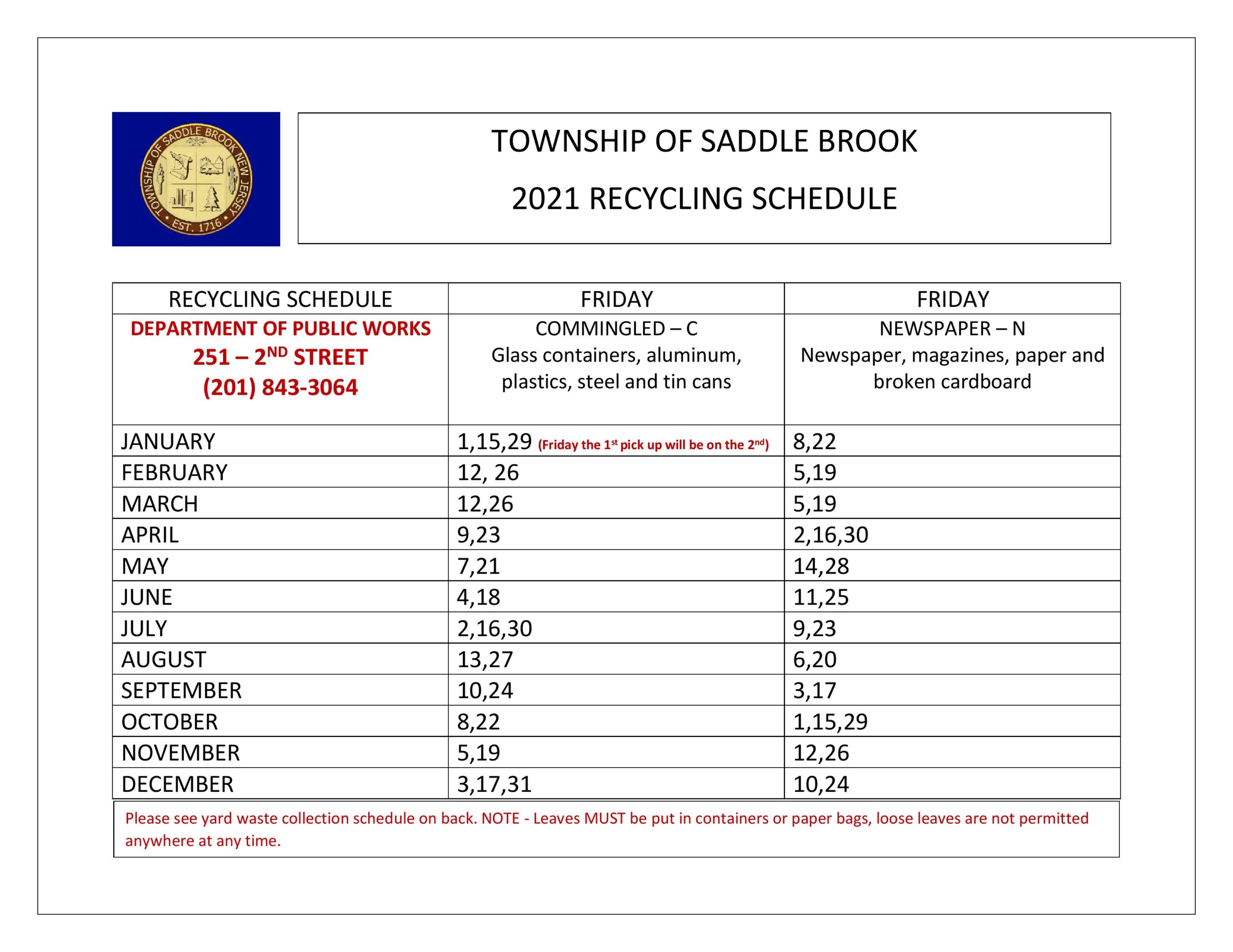 2021_Recycling_Calendar_1_Img Saddlebrooknj DPW