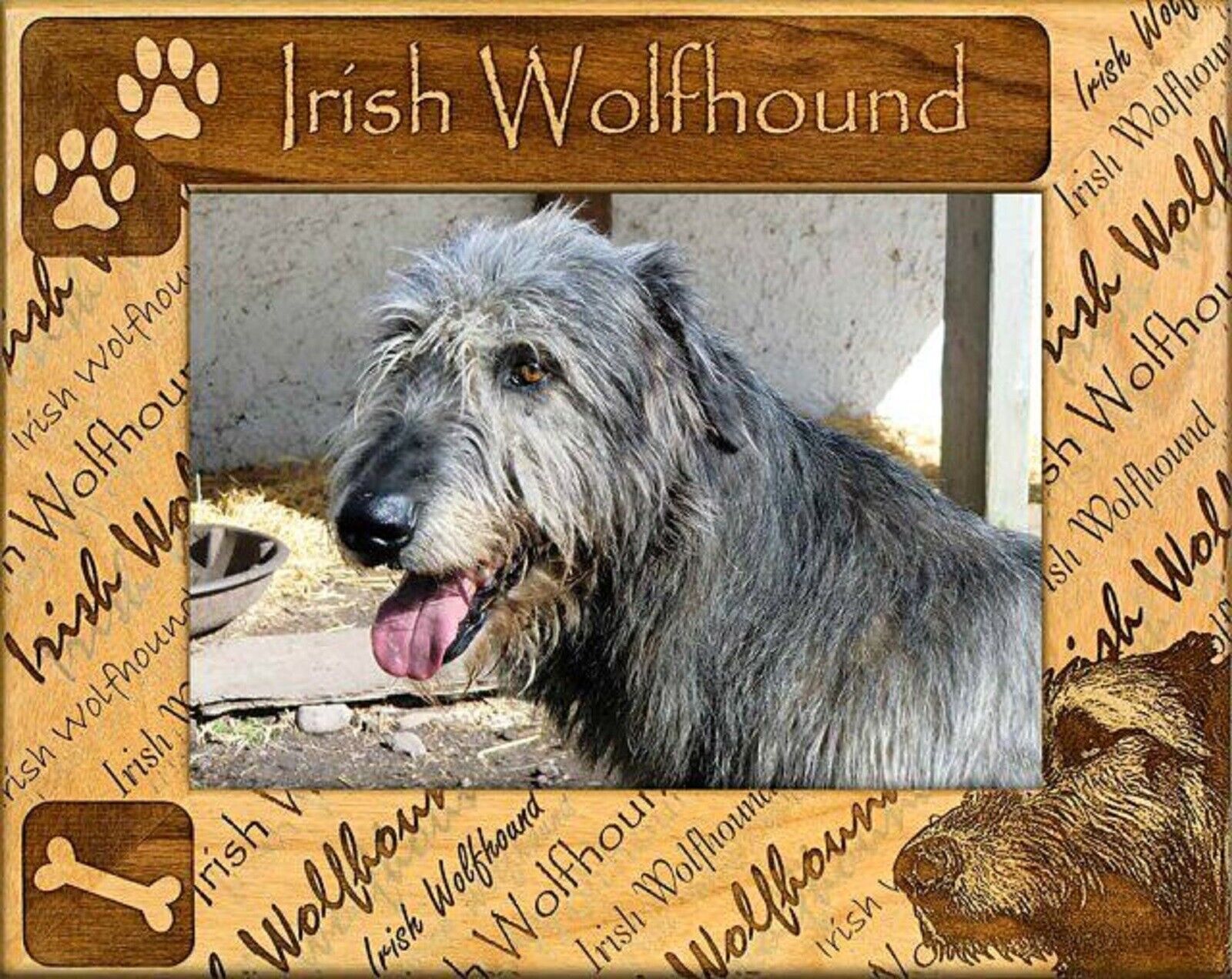 Irish Wolfhound Laser Engraved Wood Picture Frame