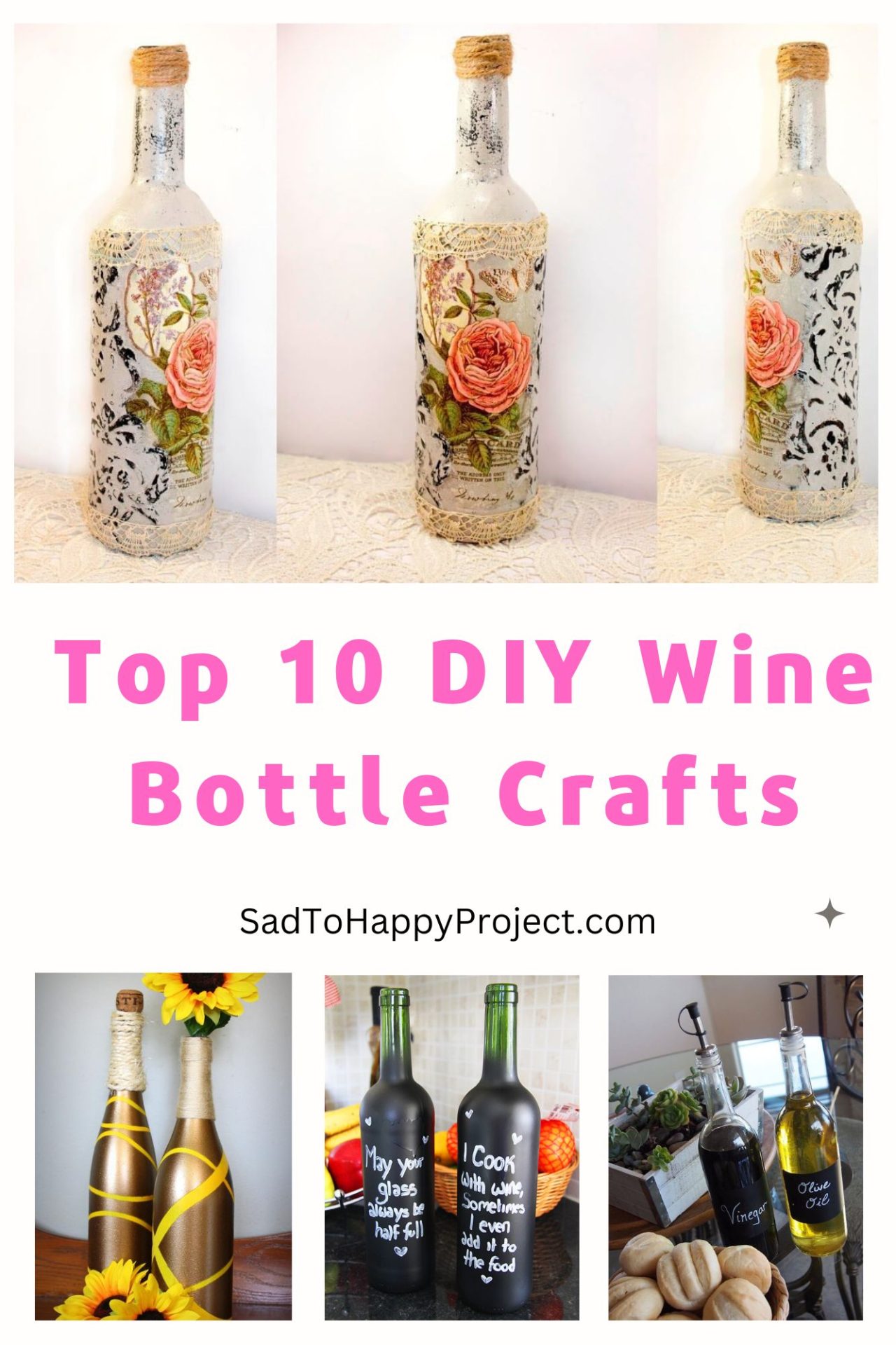 10 DIY Crafts Ideas to Reuse Old Wine Bottle Sad To Happy Project