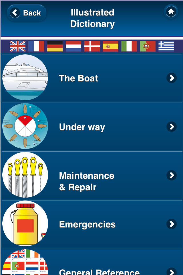 The Illustrated Boat Dictionary App in 9 Languages