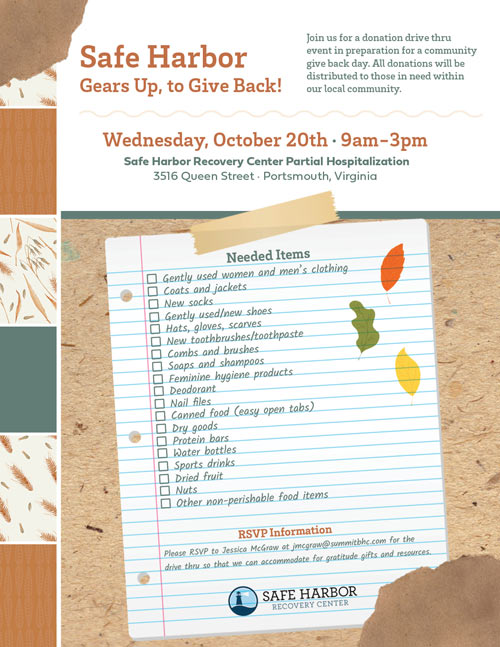 Donation DriveThru Event Registration Safe Harbor Recovery Center