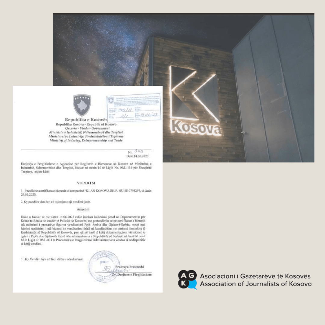 AJK is concerned with the suspension of Klan Kosova's business