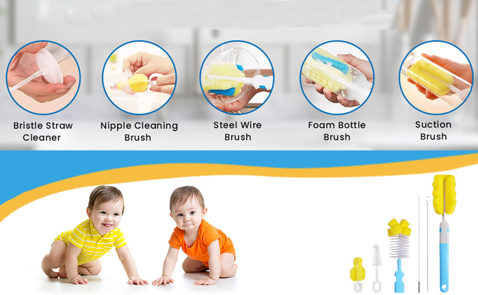 SafeOKid Baby Milk Bottle Nipple Straw Brush Sponge Nylon Bottle