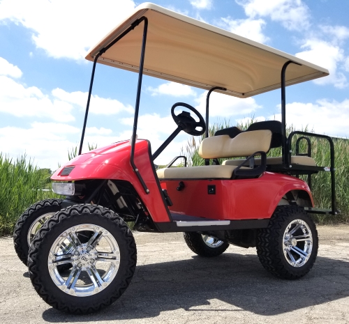 13 HP Kawasaki EZGO Red 4 Seater Gas Golf Cart Lifted With Extended