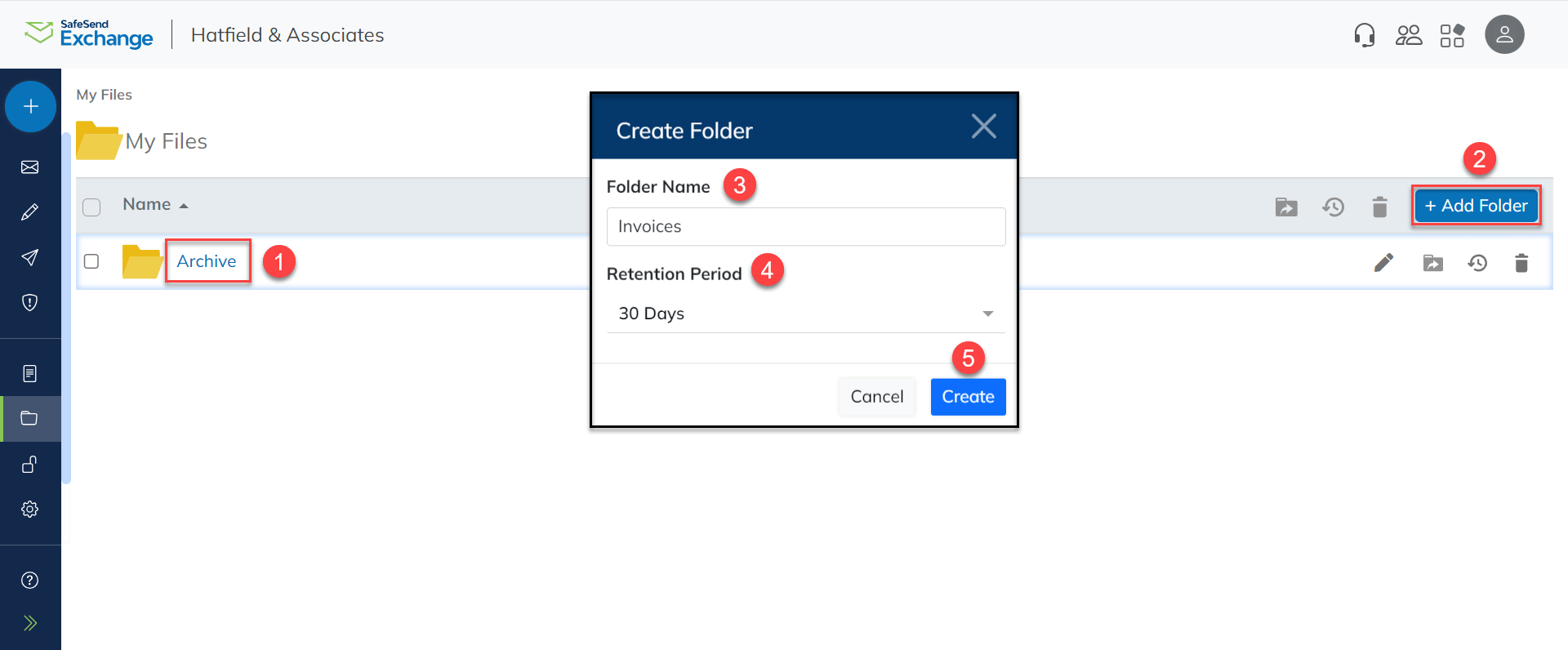 My Files Archive folders SafeSend