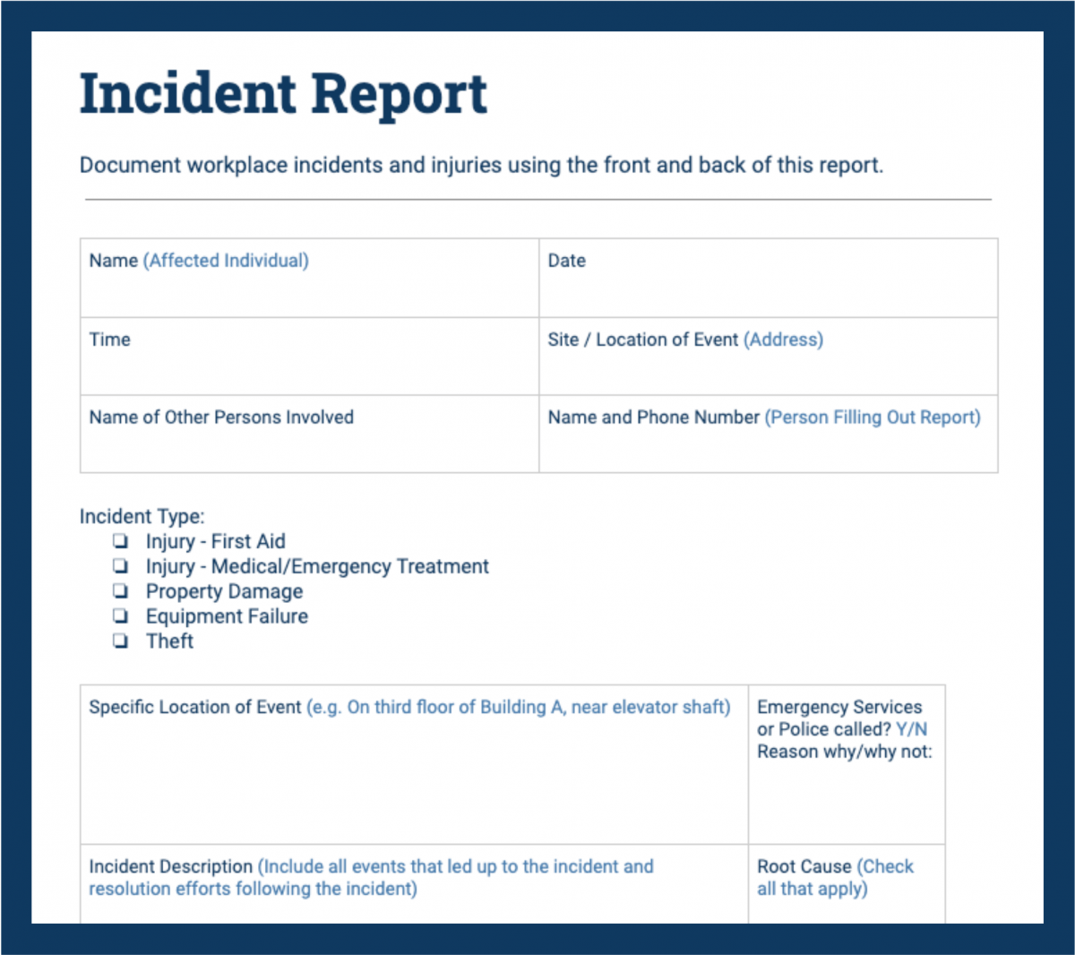 Safety Root Cause Analysis Template