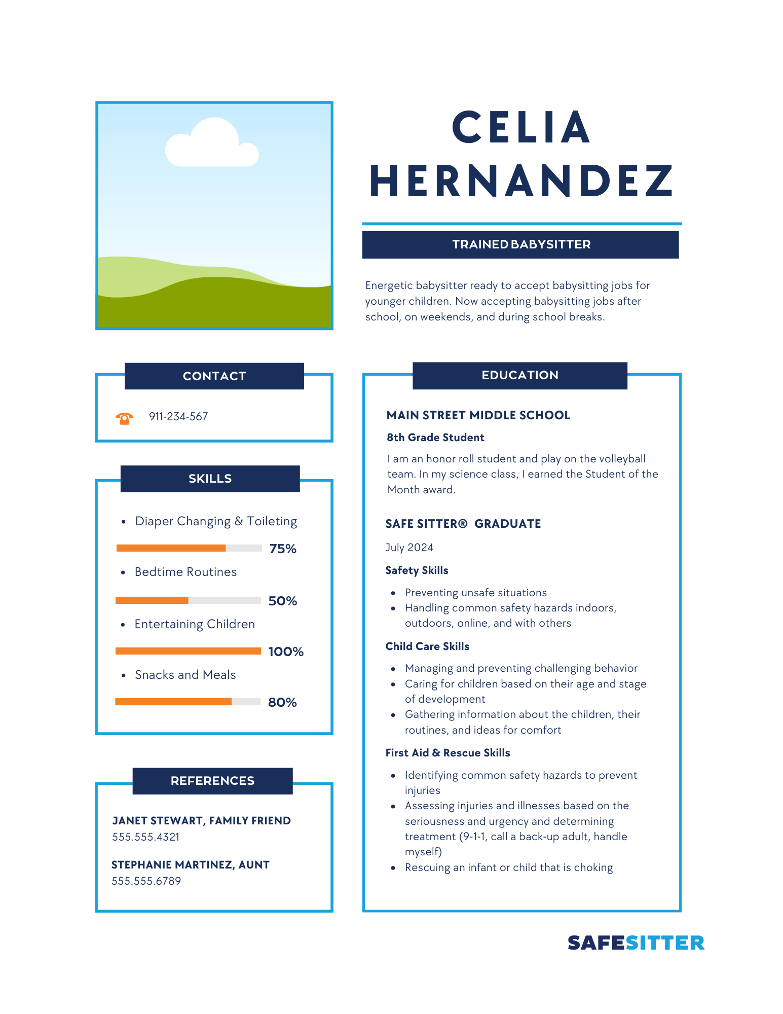 Babysitting Resume Fillable_Example Safe Sitter®