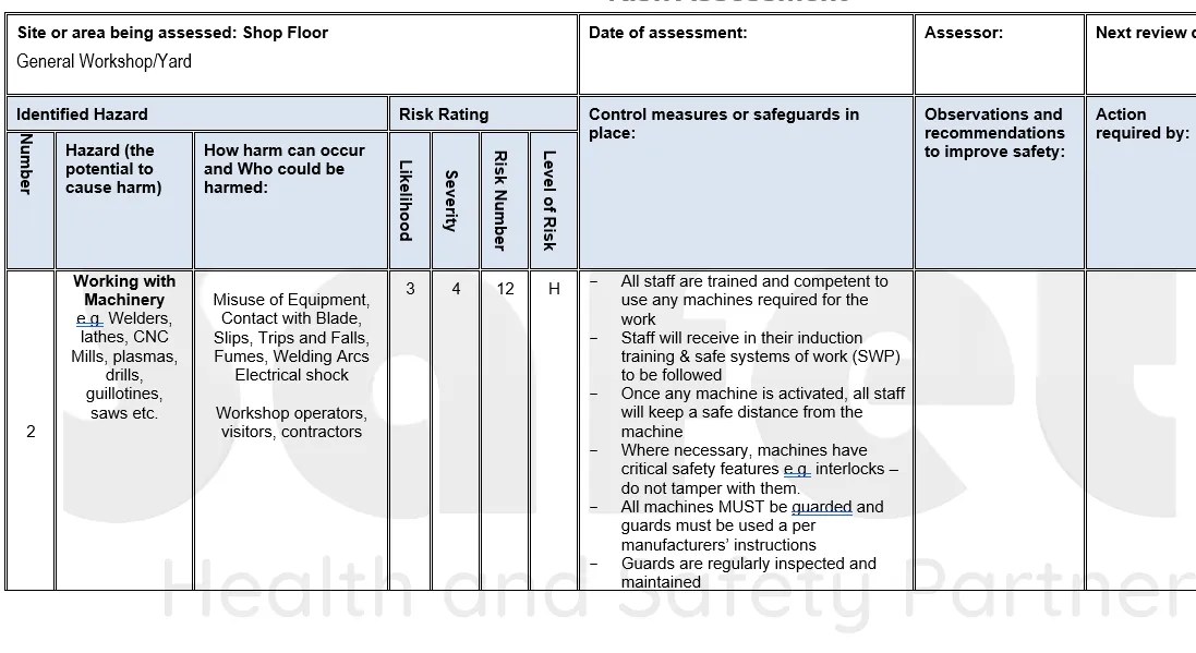 Rams Risk Assessment Method Statement