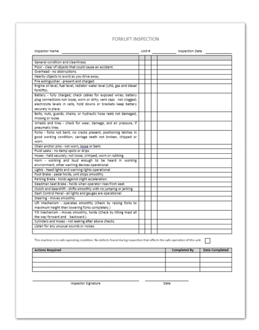 Forklift Inspection Safety2Go