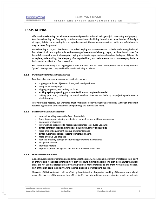 Housekeeping Best Practices Safety2Go