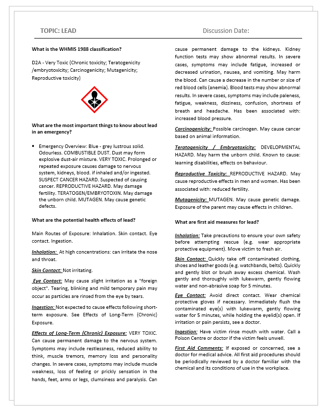 Safety TopicLead Safety Safety2Go