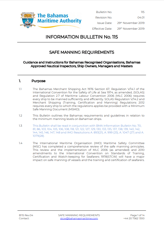 BMA Guidance for safe manning requirements SAFETY4SEA