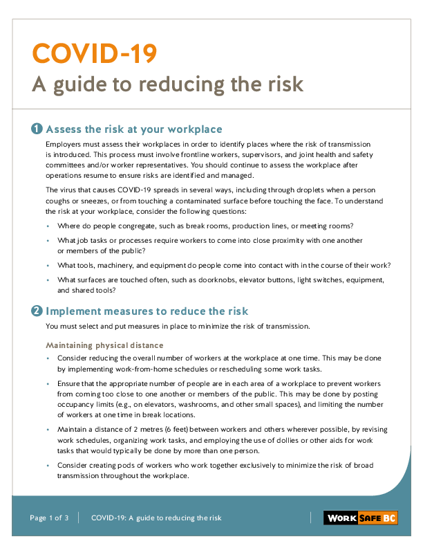 Guide to Reducing the Risk of COVID19 Safety Driven TSCBC