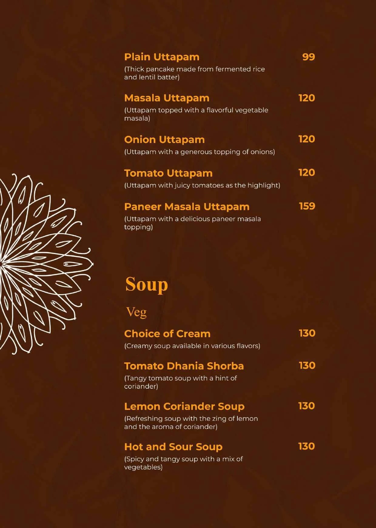 Menu Starter Saffron kitchen restaurant