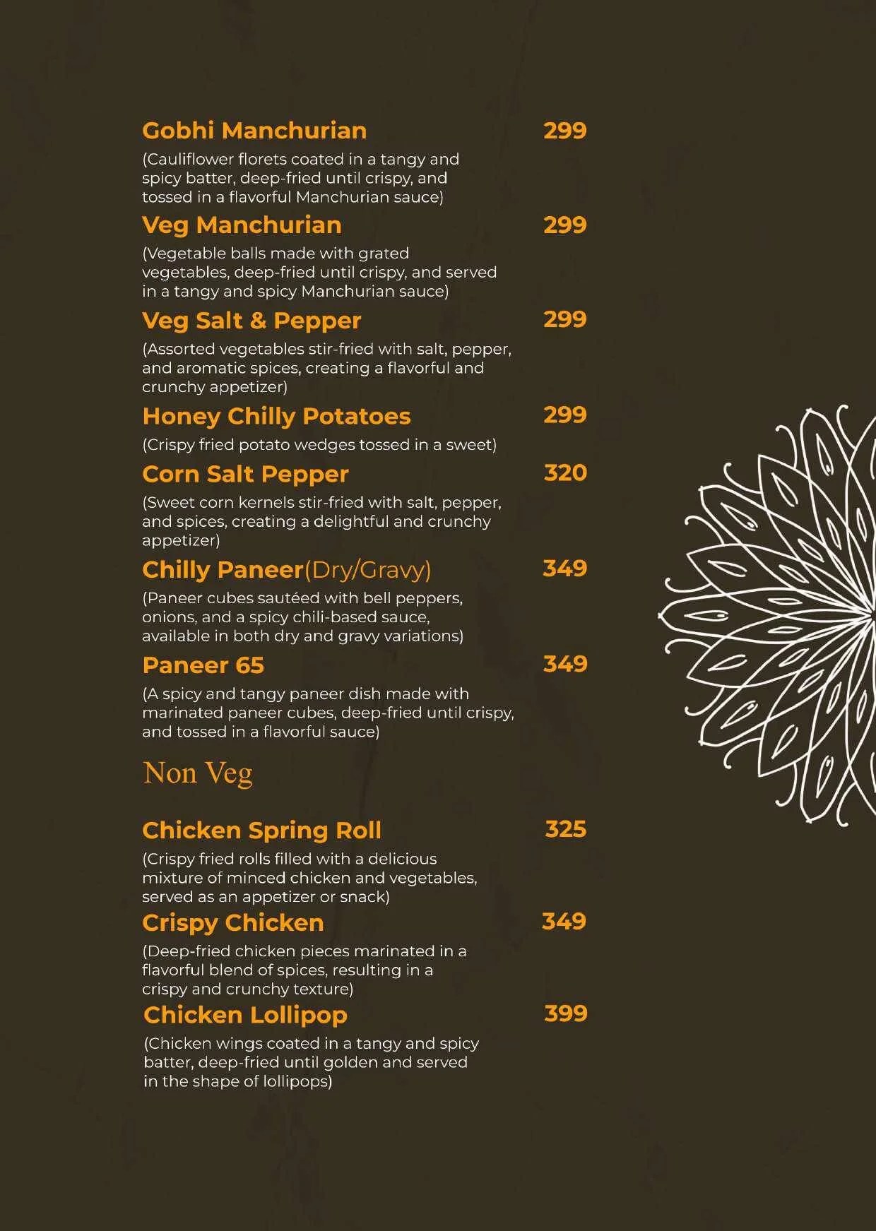 Menu Starter Saffron kitchen restaurant