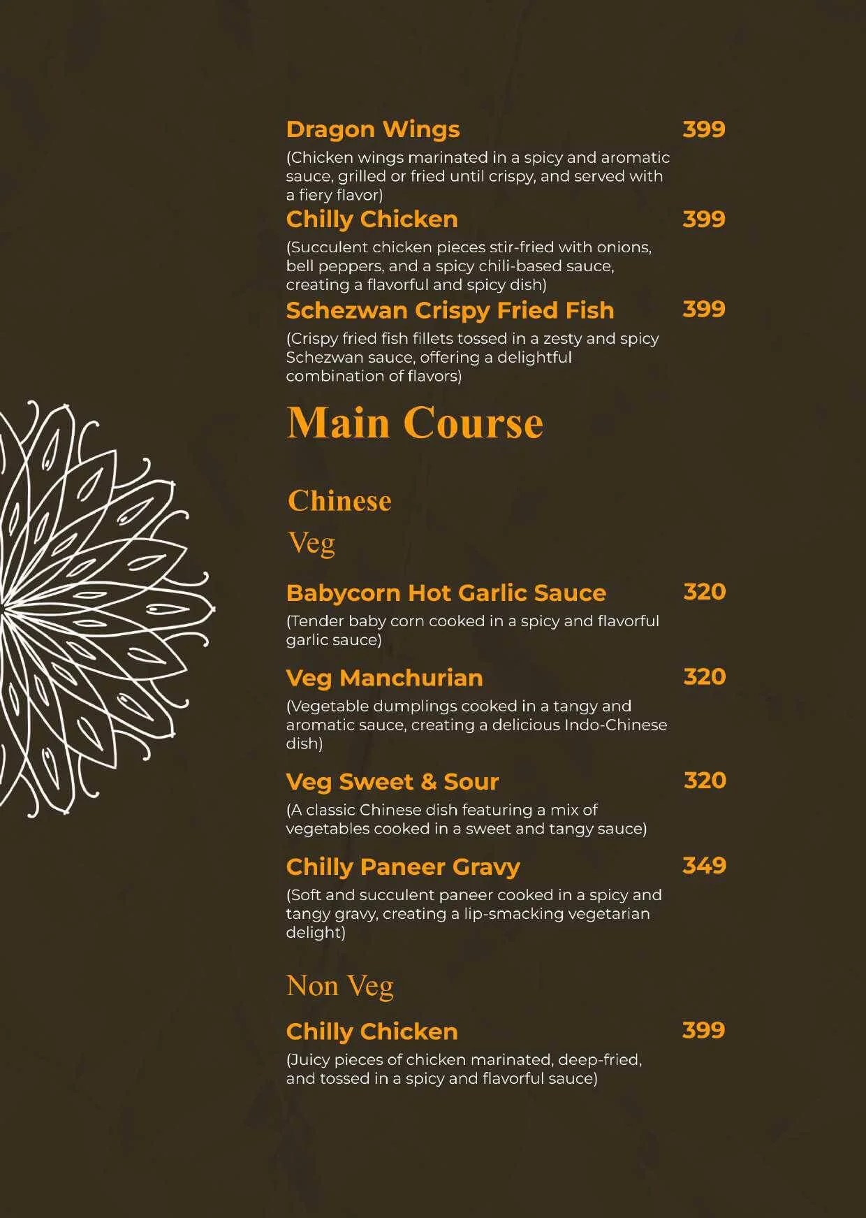 Menu Starter Saffron kitchen restaurant